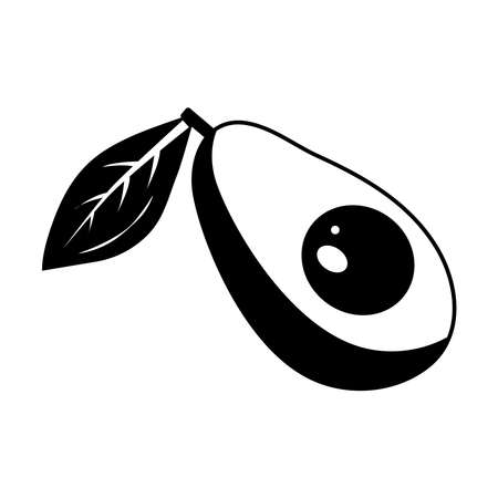 AVOCADO drawing. Black icon isolated on white background.   Healthy food, tropical fruit. Flat cartoon vector Illustration.のイラスト素材