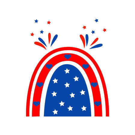 Independence day rainbow with american flag patriotic illustrations. Cute vector prints for 4th of July. Independence day design elements in the colors of the US national flag.のイラスト素材