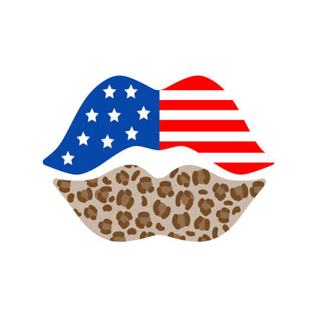 American lips. 4th of July. Independence day design elements in the colors of the US national flag. Vector logo Illustration. T shirt print designのイラスト素材