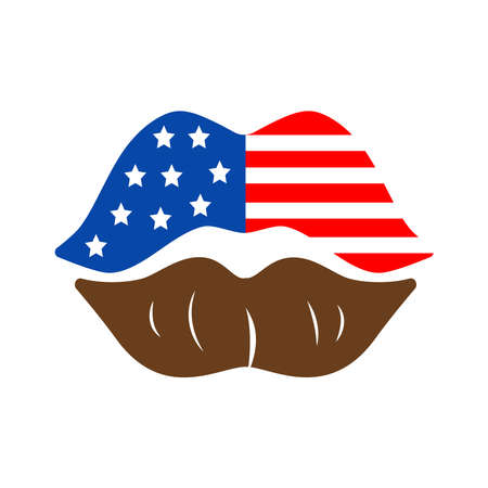 American lips. 4th of July. Independence day design elements in the colors of the US national flag. Vector logo Illustration. T shirt print designのイラスト素材