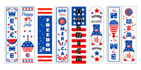 Porch sign. Cute vector prints for 4th of July. Independence day design elements in the colors of the US national flag. Vector illustrationのイラスト素材