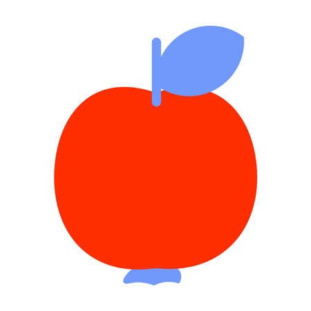 Red apple with a blue leaf on white background. Bright school icon. Education design concept. Flat, cartoon style. Vector illustrationのイラスト素材