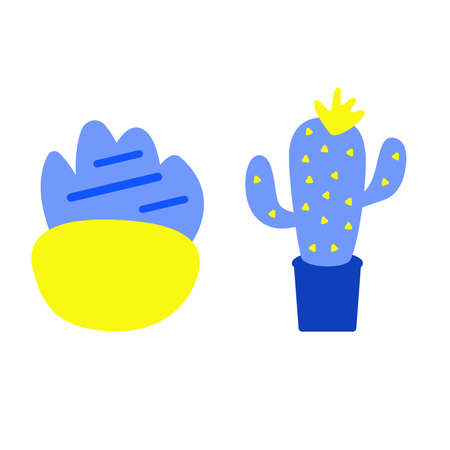 Bright home cacti, succulents on white background. Two bright plant. Home design concept. Vector illustrationのイラスト素材