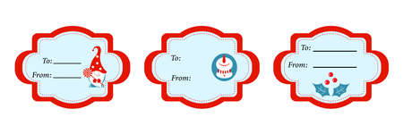 Christmas blank gift tags set. Holiday vintage label in blue and red colors. Vector illustratorのイラスト素材