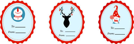 Christmas blank gift tags set. Holiday vintage label in blue and red colors. Vector illustratorのイラスト素材
