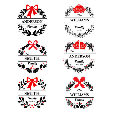 Christmas wreath. Family, wedding celebration monogram. Place for text. Vector setのイラスト素材