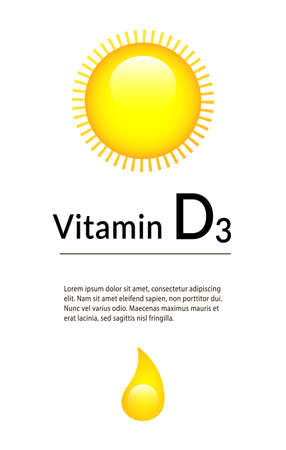 Vertical banner for advertising vitamin D. Shining sun and drop. Medical advertising. Vertical vector banner.のイラスト素材