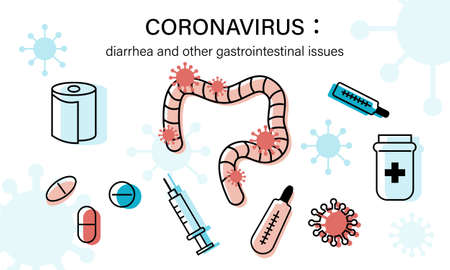 Coronavirus: diarrhea and other gastrointestinal issues. indigestion, diarrhea cure. Horizontal template banner.のイラスト素材