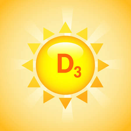 Shining sun concept Vitamin D. Banner for advertising vitamin D. Vector illustrationのイラスト素材