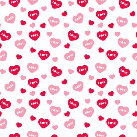 Red and pink hand drawn hearts.Vector seamless pattern background. Prints wrapping paper. Perfect for World kiss day, Valentine's day. fashion and beauty illustration.のイラスト素材