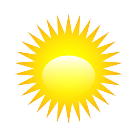 Shiny sun icon for weather design. Sunshine symbol happy yellow isolated sun vector illustration.のイラスト素材