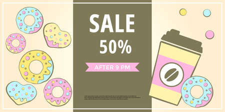 Promo sale banner for Coffee shop, Coffee house, cafe-bar. Vector illustration for poster, banner, flyer, advertising, promotion.のイラスト素材