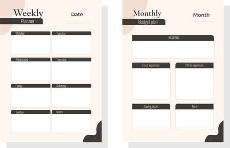 Minimalist Financial planner Monthly, weekly, budget. Organizer page, diary and control book. Page templates collection set of vector.のイラスト素材