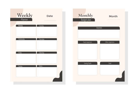 Minimalist Financial planner Monthly, weekly, budget. Organizer page, diary and control book. Page templates collection set of vector.のイラスト素材