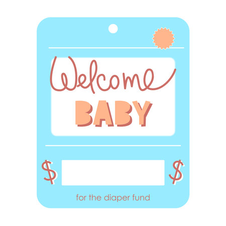 Welcome baby-baby gift card. Baby shower greeting cards. Money card blue colors template. vector illustration.のイラスト素材