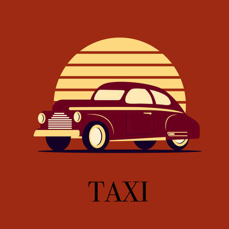 Taxi car sign icon on red background. vector illustrationのイラスト素材