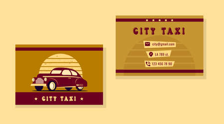 Two piece taxi business card with cab. business card design. Stylish vector template for taxi company.のイラスト素材