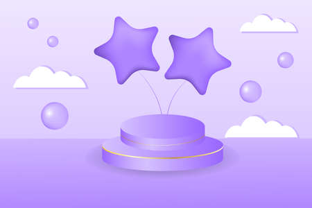 Baby shower 3D. Hot air balloon and 3D Cylinder podium. Vector Cute backdrop for newborn. vector illustrationのイラスト素材