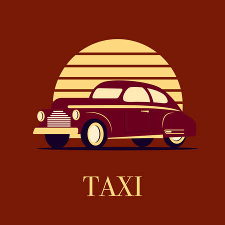 Taxi car sign icon on burgundy background. vectorのイラスト素材