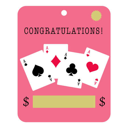 Celebration blank with congratulation letters. Money postcard mock up with place for money. Greeting card with playing card illustration, funny design. Vectorのイラスト素材
