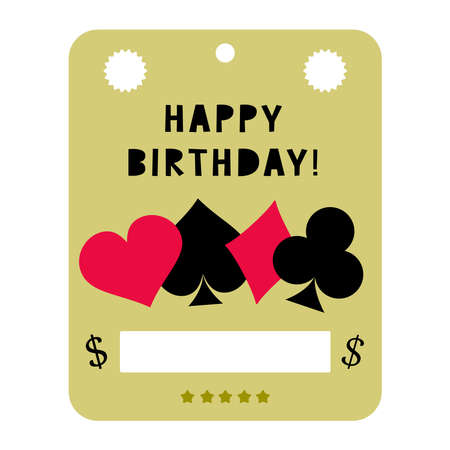 happy birthday celebration quote. Money postcard mock up with place for money. Greeting card with playing card illustration, funny design. Vectorのイラスト素材