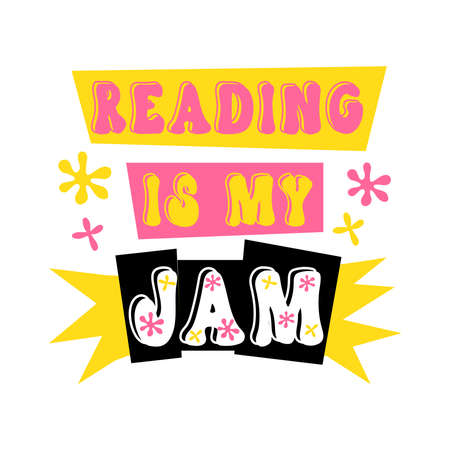 Motivation quote about book. Reading is my Jam-seventies retro quote style. Poster or square social media post, typography graphic. vectorのイラスト素材