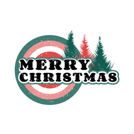 Merry Christmas retro 70s 60s nostalgic poster or card. Celebration quote, vintage lettering, retro 70s. Creative design for Greeting Lettering.のイラスト素材
