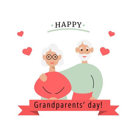 Happy Grandparents Day Greeting Card. Grandparents hug each other. Elderly people. Vector illustration for cardのイラスト素材
