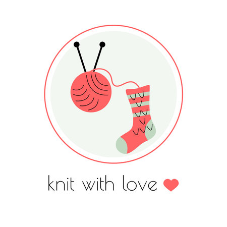 Knit with love. Logo design handmade concept. Illustration for themed clubs, magazine articles. vectorのイラスト素材