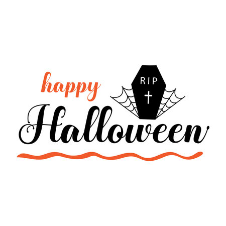 Happy Halloween celebration lettering with coffin. Illustration for prints on t-shirts and bags, posters, cards. isolated on white background.のイラスト素材