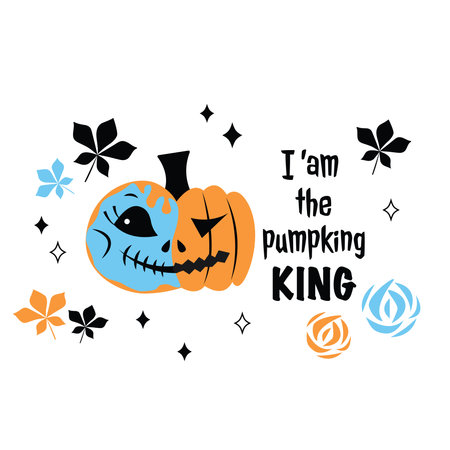i'm the pumpkin KING celebration halloween slogan. Scary pumpkin text. Typography posterのイラスト素材
