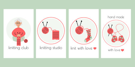 Knitting set poster for themed clubs, magazine articles. vector illustration.のイラスト素材