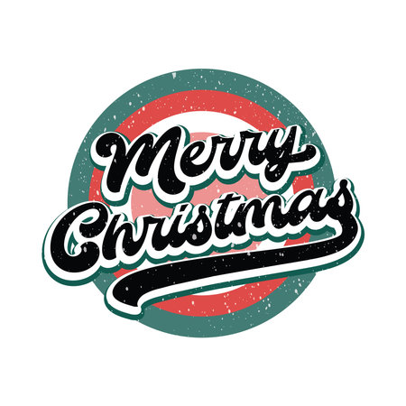 Merry Christmas circle badge retro 70s 60s style. Celebration quote, vintage lettering, retro 70s. Creative design for t-shirts, wall decals, printableのイラスト素材