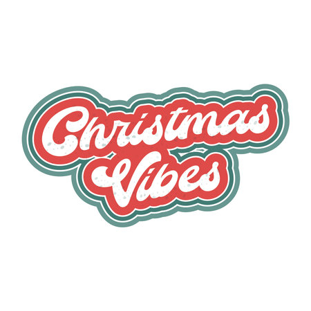 Christmas Vibes retro 70s 60s nostalgic poster or card. Celebration quote, vintage lettering, retro 70s. Creative design for Greeting Lettering.のイラスト素材