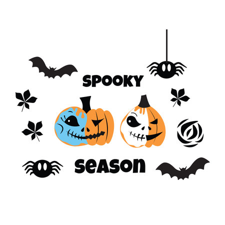 Spooky season Halloween quote with Jack o'lantern. Stock vector illustration isolated on white background.のイラスト素材