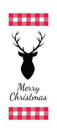 Ornate vertical winter holidays greeting card. Merry Christmas quote with deer. Winter Farmhouse signs for Christmas decoration.のイラスト素材