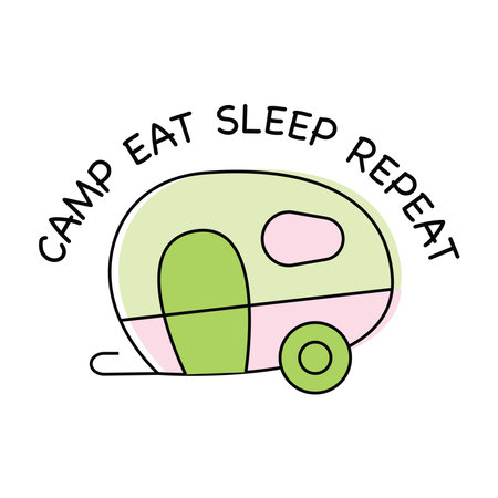 Camp Eat Sleep Repeat humoring quote. Camping, Hiking, Adventure lettering. Outdoor summer camp vector logo.のイラスト素材
