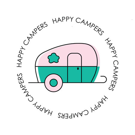 Happy Campers Logo, badge, emblem designs. Flat vector illustration.のイラスト素材