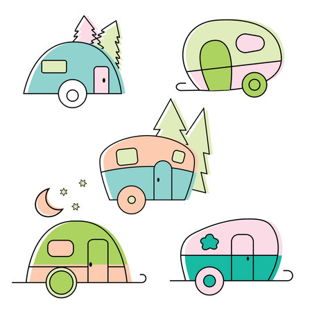 Set of cute summer camp logo. Humor motivating slogan. Great for shirts, stamps, stickers logos and labels. Vectorのイラスト素材