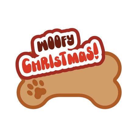 Woofy Christmas humoring celebration slogan. Cute Christmas badge, vector flat illustration. Poster, banner, greeting card design element.のイラスト素材