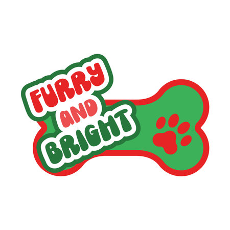 Humoring slogan Furry and Bright. Holiday Christmas badge vector flat illustration. Poster, banner, greeting card design element.のイラスト素材