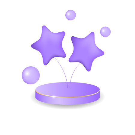3d rendered lilac podium with stars and soap bubbles for show kid products. Elements on white background.のイラスト素材