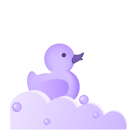 Lilac duck with cloud and soap bubbles for show kid products. Elements on white background. vectorのイラスト素材