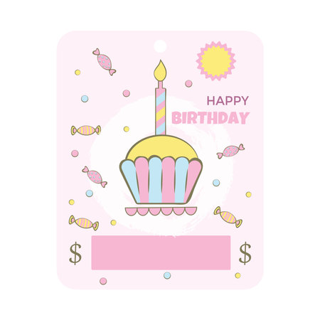 birthday money card. Money Card Holder. Hand drawn pastel cartoon style. Happy birthday card. vectorのイラスト素材