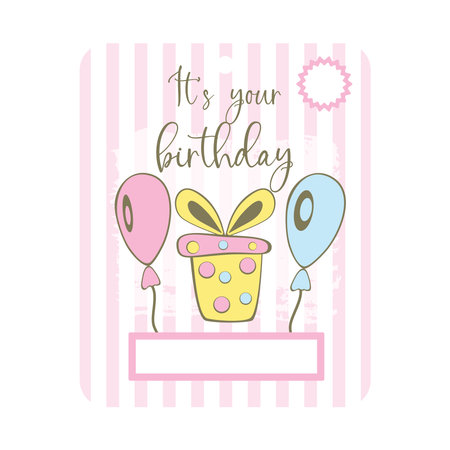 birthday money card. Money Card Holder. Hand drawn pastel cartoon style. Baloon with gift box. Happy birthday card. vectorのイラスト素材