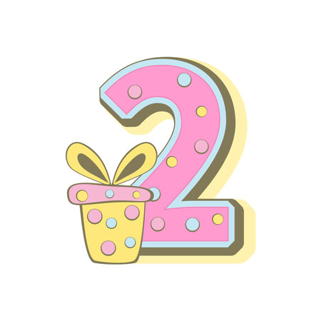 Number two with gift box, baby month cards. Monthly milestone. Birthday Party Invitation Card Templateのイラスト素材