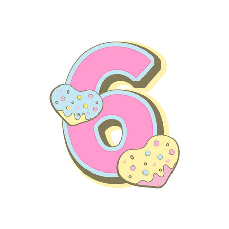 Number six with donuts, baby month cards. Monthly milestone. Birthday Party Invitation, card, badge. vectorのイラスト素材