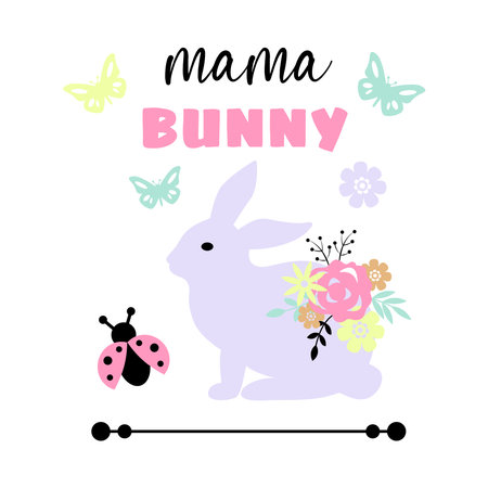 Mama Bunny - Cute Easter bunny design. Pastel colors, flat design. vectorのイラスト素材