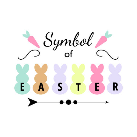Symbol of Easter celrbration quote with bunnys. Pastel colors, flat design. Vectorのイラスト素材