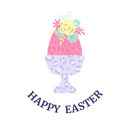 Happy Easter. Pink egg with flower. Pastel colors, flat design. Vectorのイラスト素材